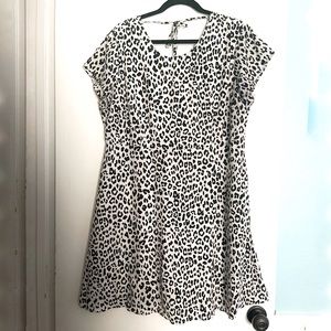 White & Black Leopard Print Low Back Mini Dress